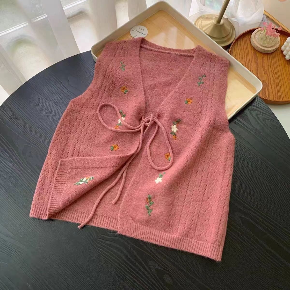 リボン花柄刺繍ニットベスト | 詳細画像2