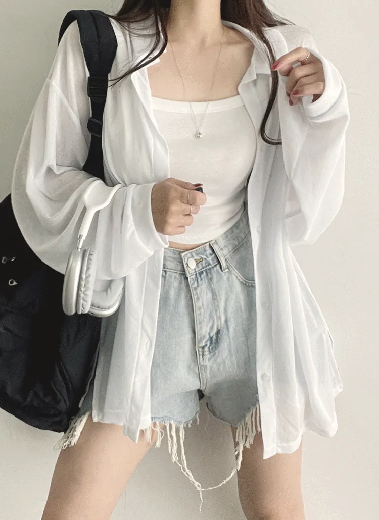 シアーカラーネックボクシーシャツ | withhuilin | 詳細画像1