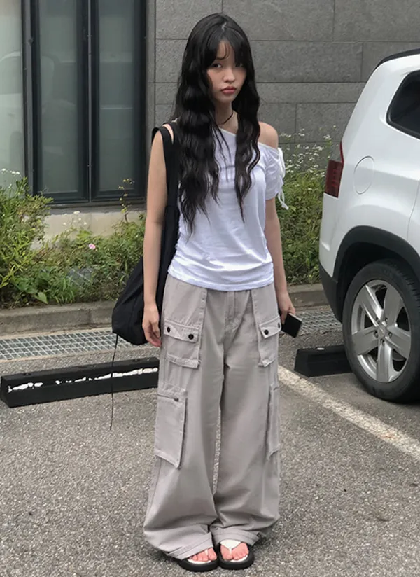マルチポケットベージュワイドパンツ | anyonemore | 詳細画像1