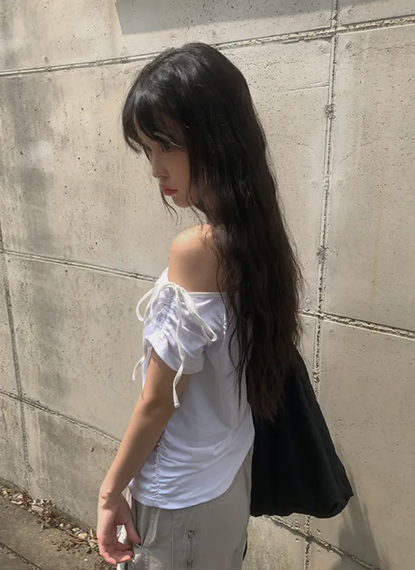 シャーリングワンショルアンバランスTシャツ | anyonemore | 詳細画像1