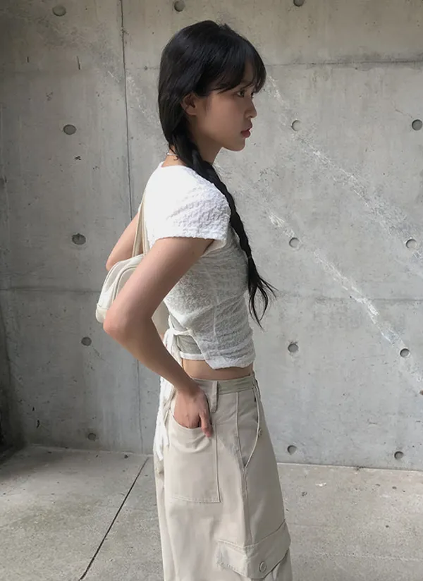 バックリボンUネックリンクル半袖Tシャツ | anyonemore | 詳細画像1