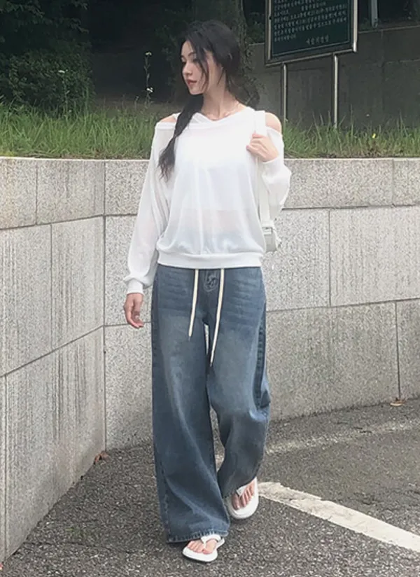 配色ドロストワイドデニムパンツ | anyonemore | 詳細画像1