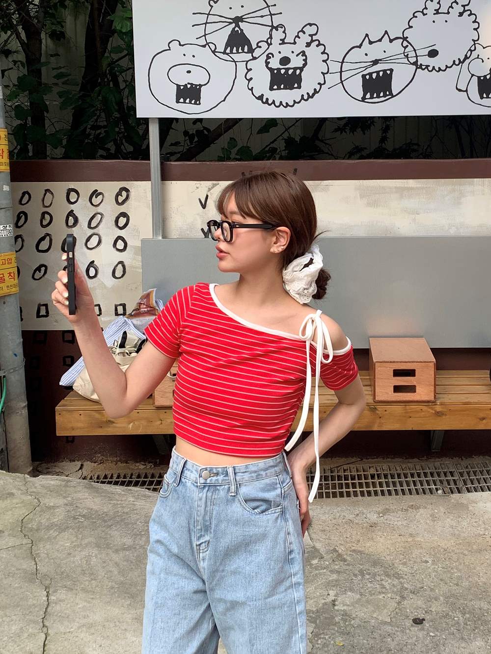 リボンワンショルボーダー半袖Tシャツ | 詳細画像2