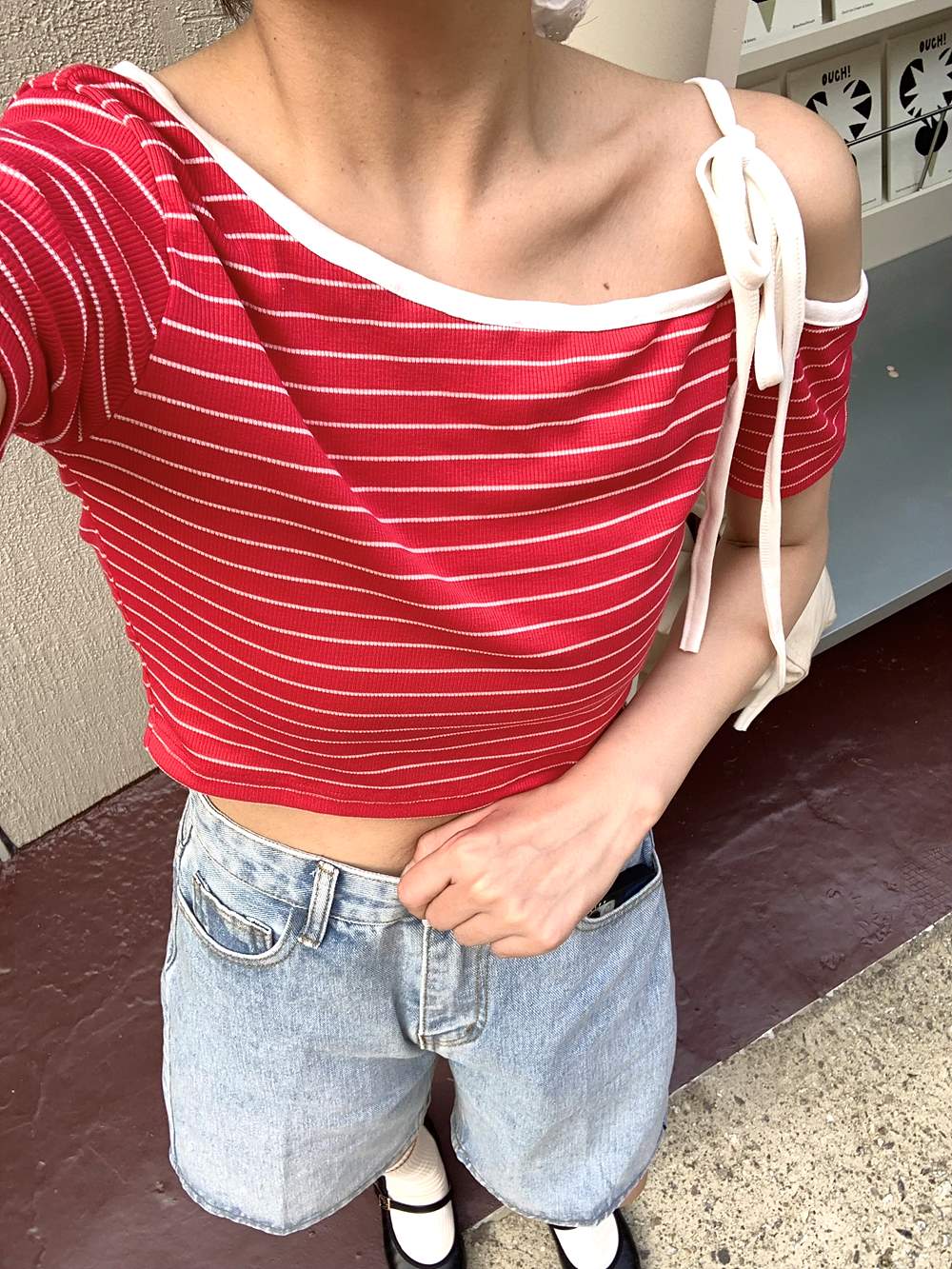 リボンワンショルボーダー半袖Tシャツ | 詳細画像3