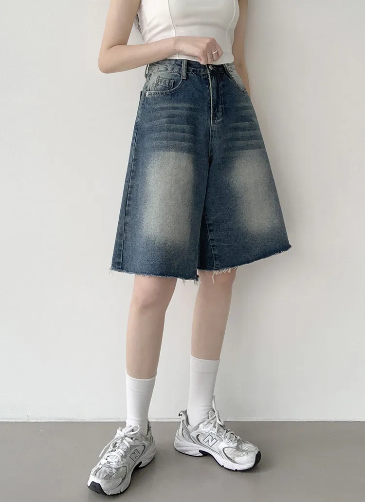 カットオフウォッシュワイドハーフデニムパンツ | paknamae | 詳細画像1