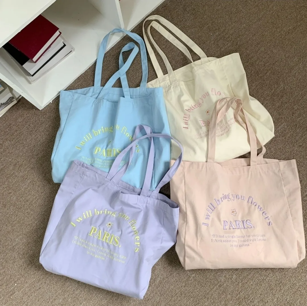 PARISフラワー刺繍レタリングトートバッグ | 詳細画像1