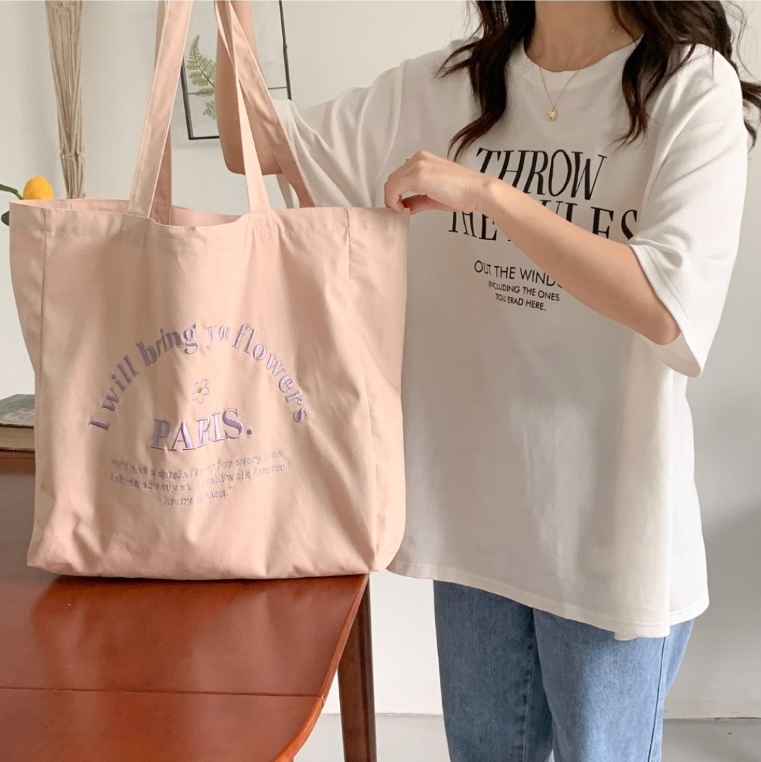 PARISフラワー刺繍レタリングトートバッグ | 詳細画像11