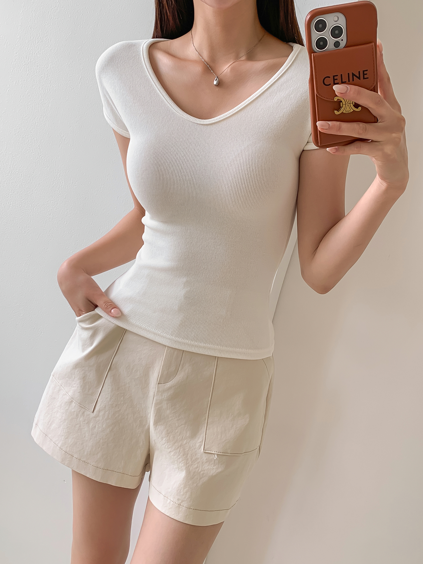 Uネックスリム半袖リブTシャツ | 詳細画像10