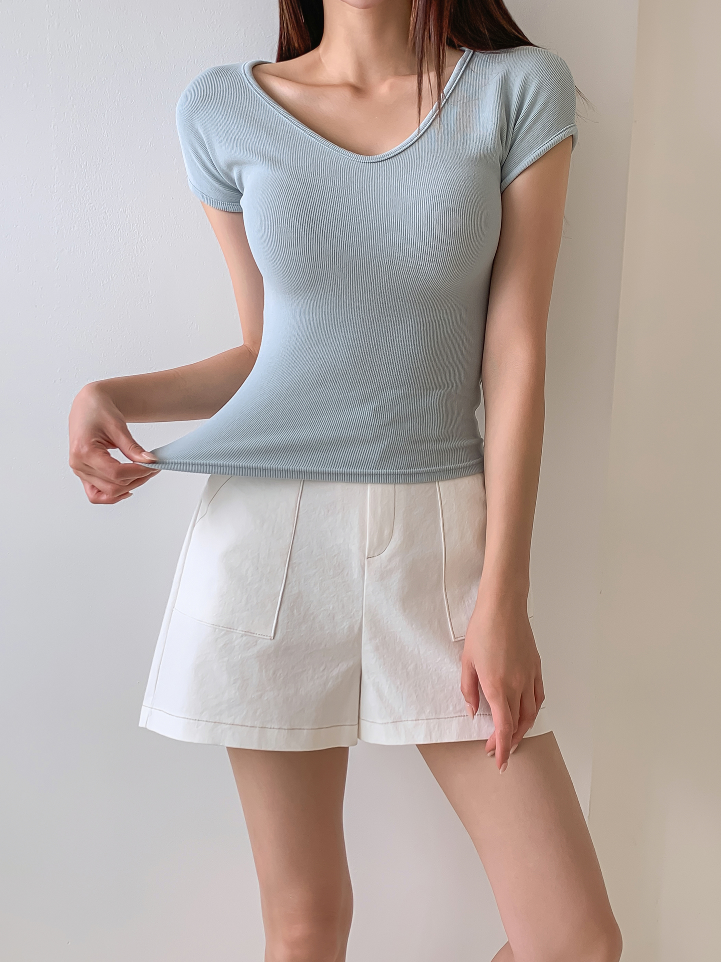 Uネックスリム半袖リブTシャツ | 詳細画像13