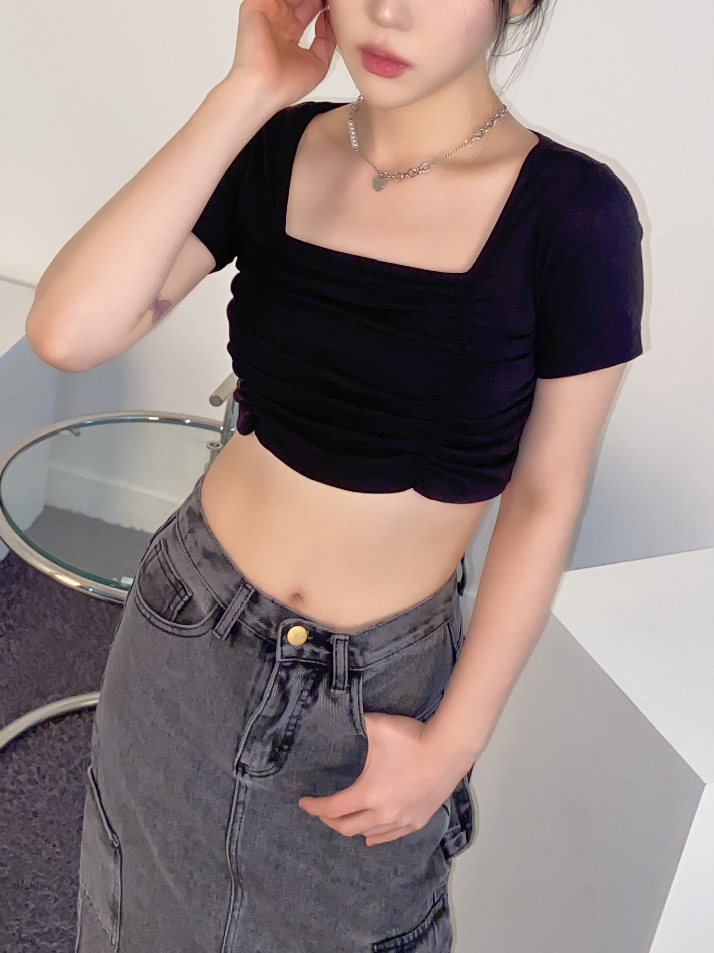 シャーリングスクエアクロップド半袖Tシャツ | 詳細画像9
