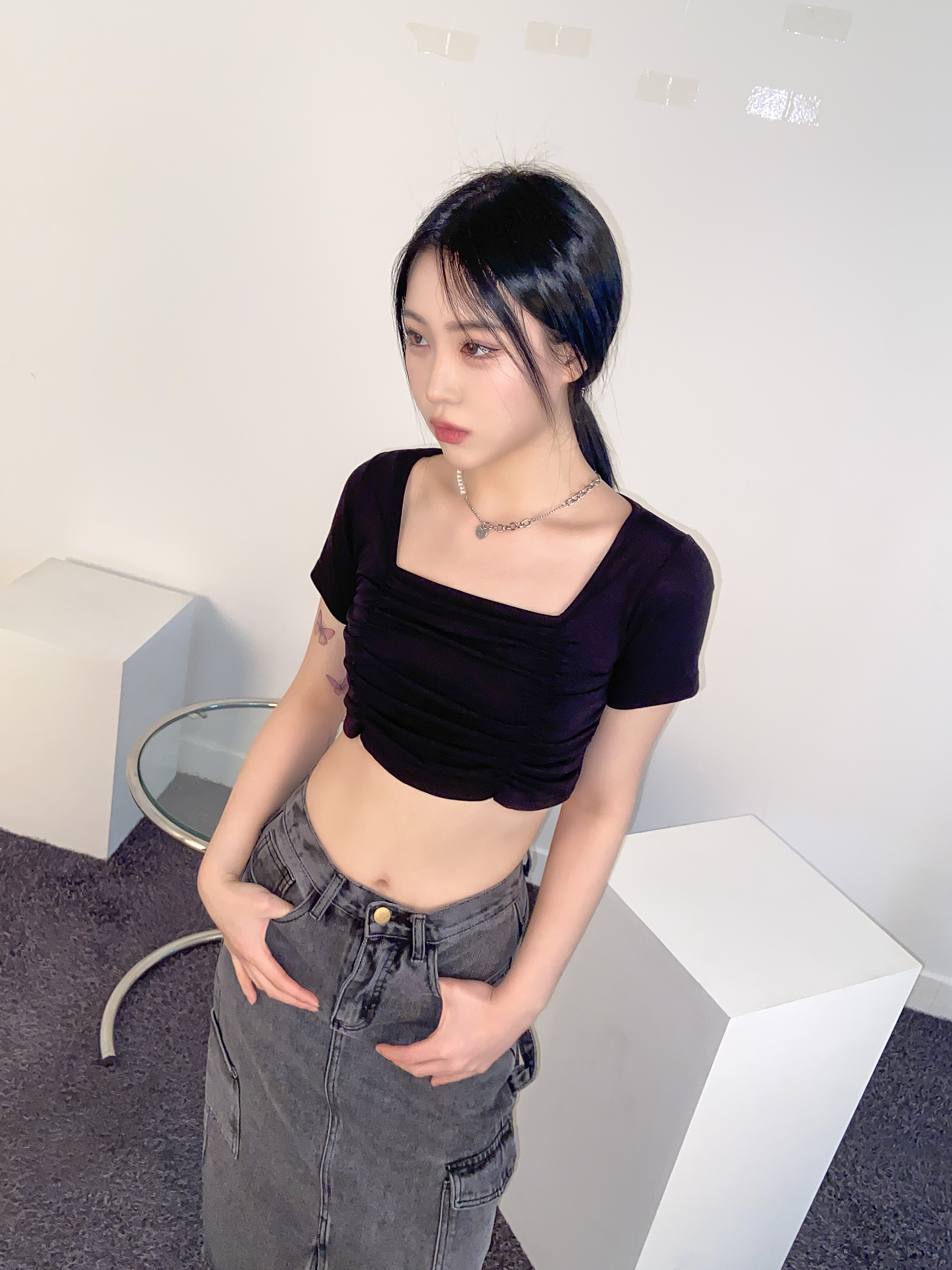 シャーリングスクエアクロップド半袖Tシャツ | 詳細画像11