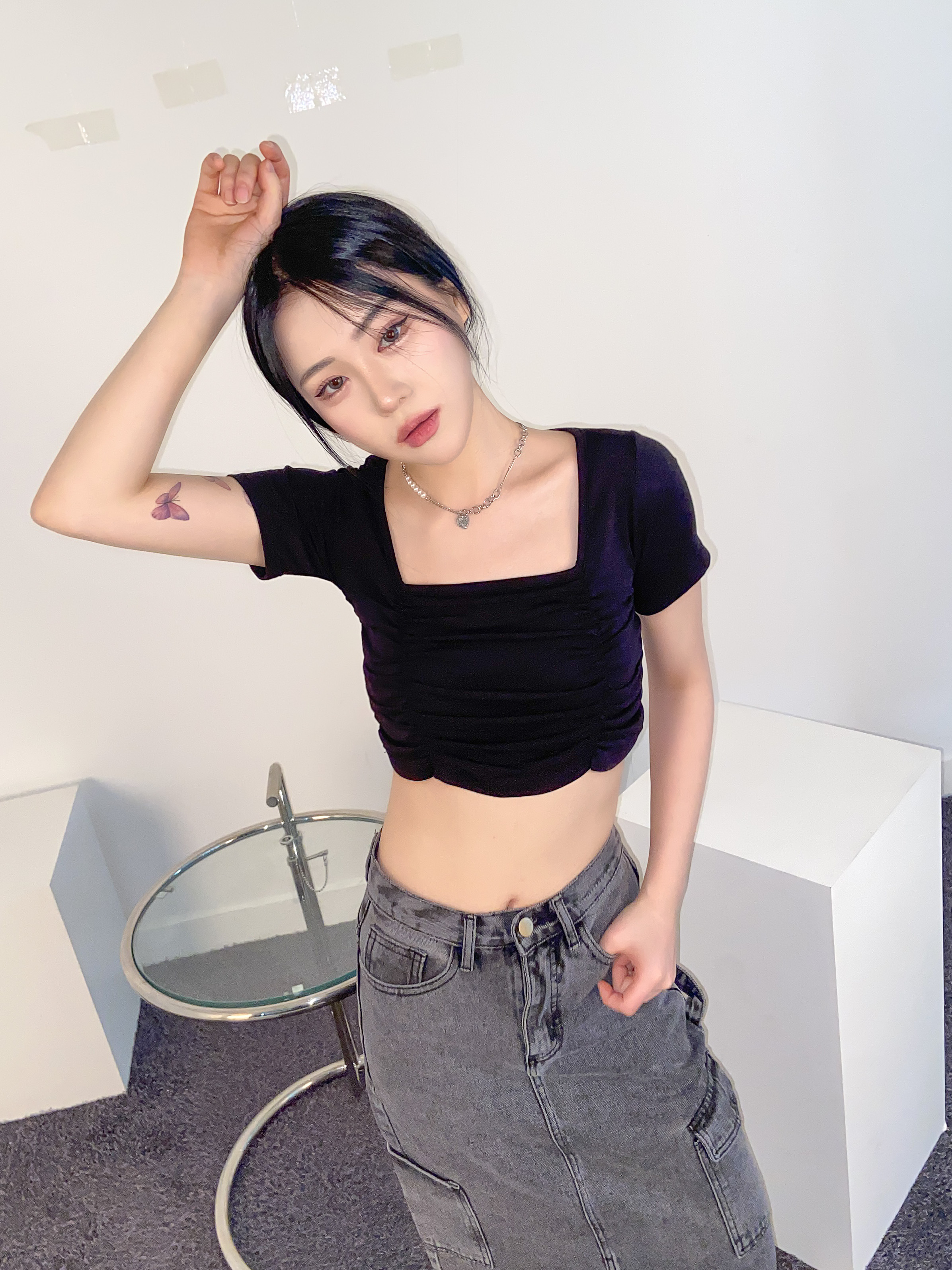シャーリングスクエアクロップド半袖Tシャツ | 詳細画像10