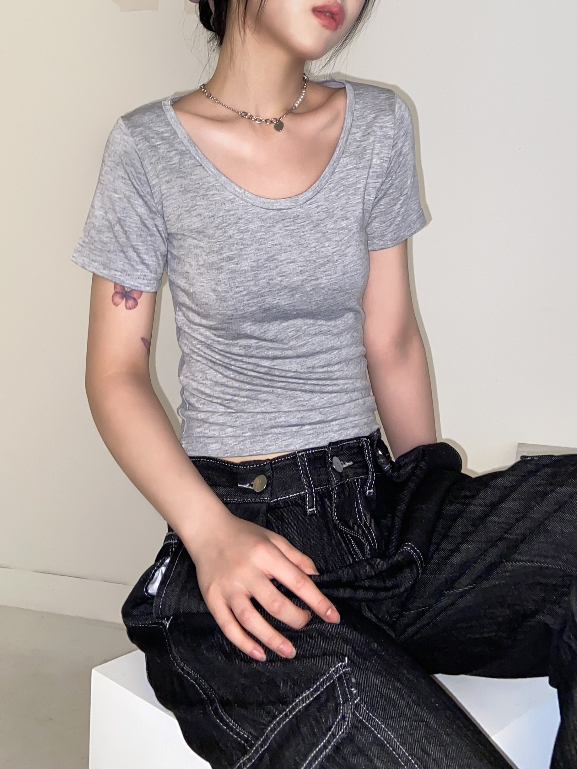 クロップドUネック半袖Tシャツ | 詳細画像8