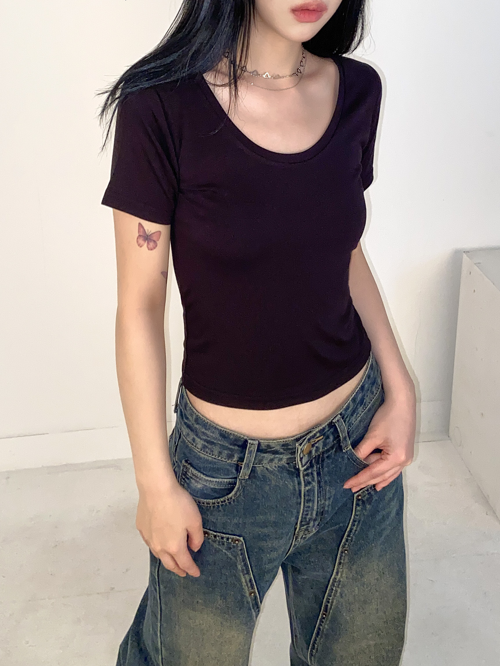 クロップドUネック半袖Tシャツ | 詳細画像13