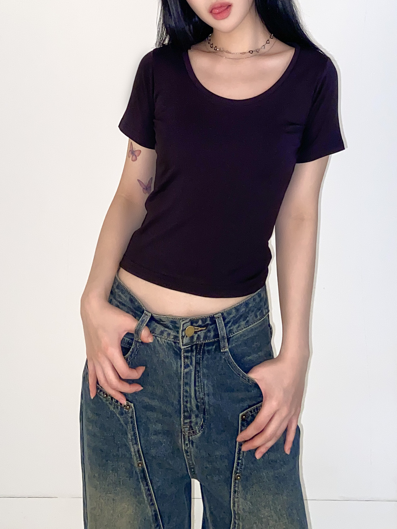 クロップドUネック半袖Tシャツ | 詳細画像12