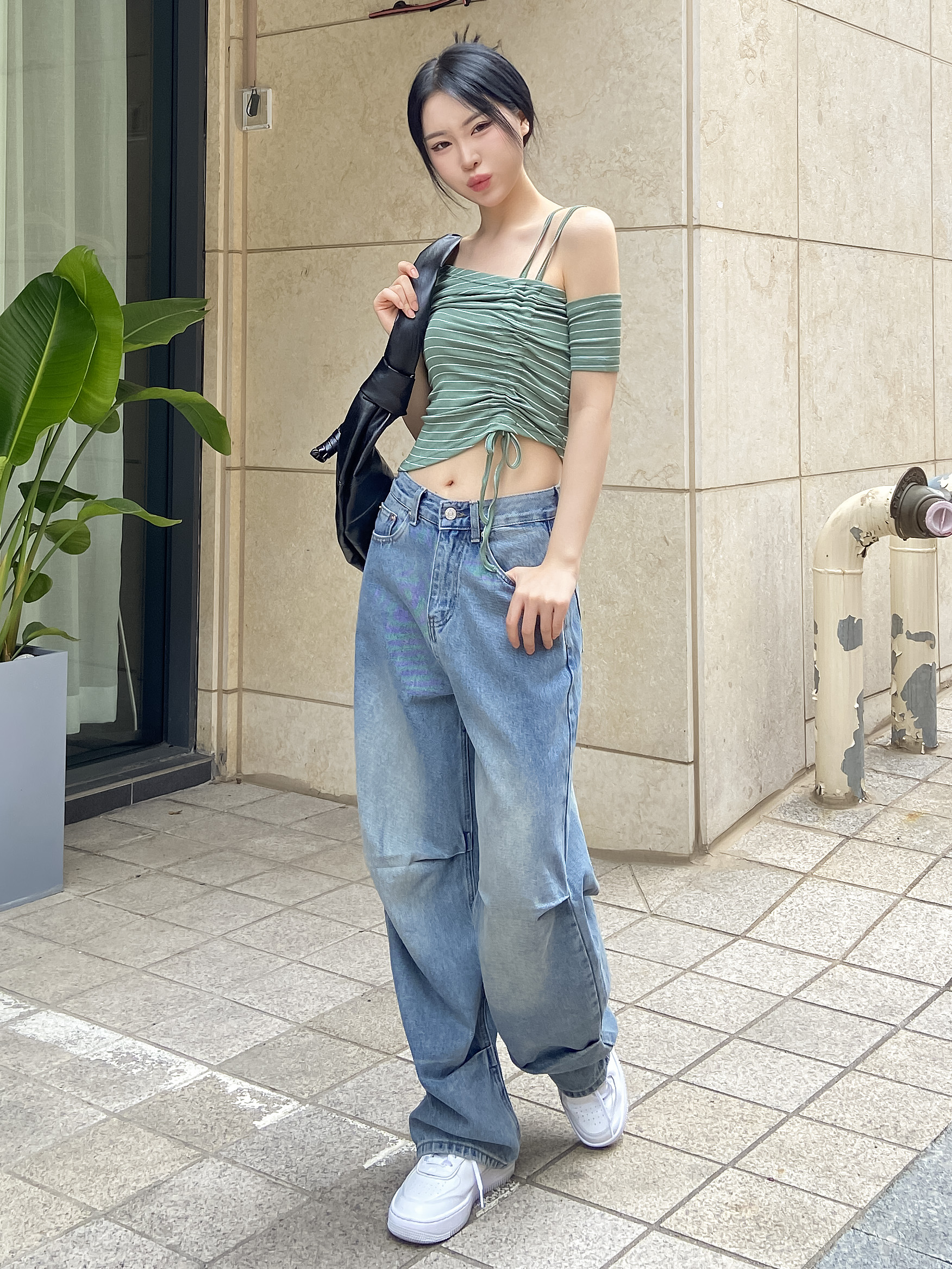 シャーリングワンショルダークロップド半袖Tシャツ | 詳細画像5