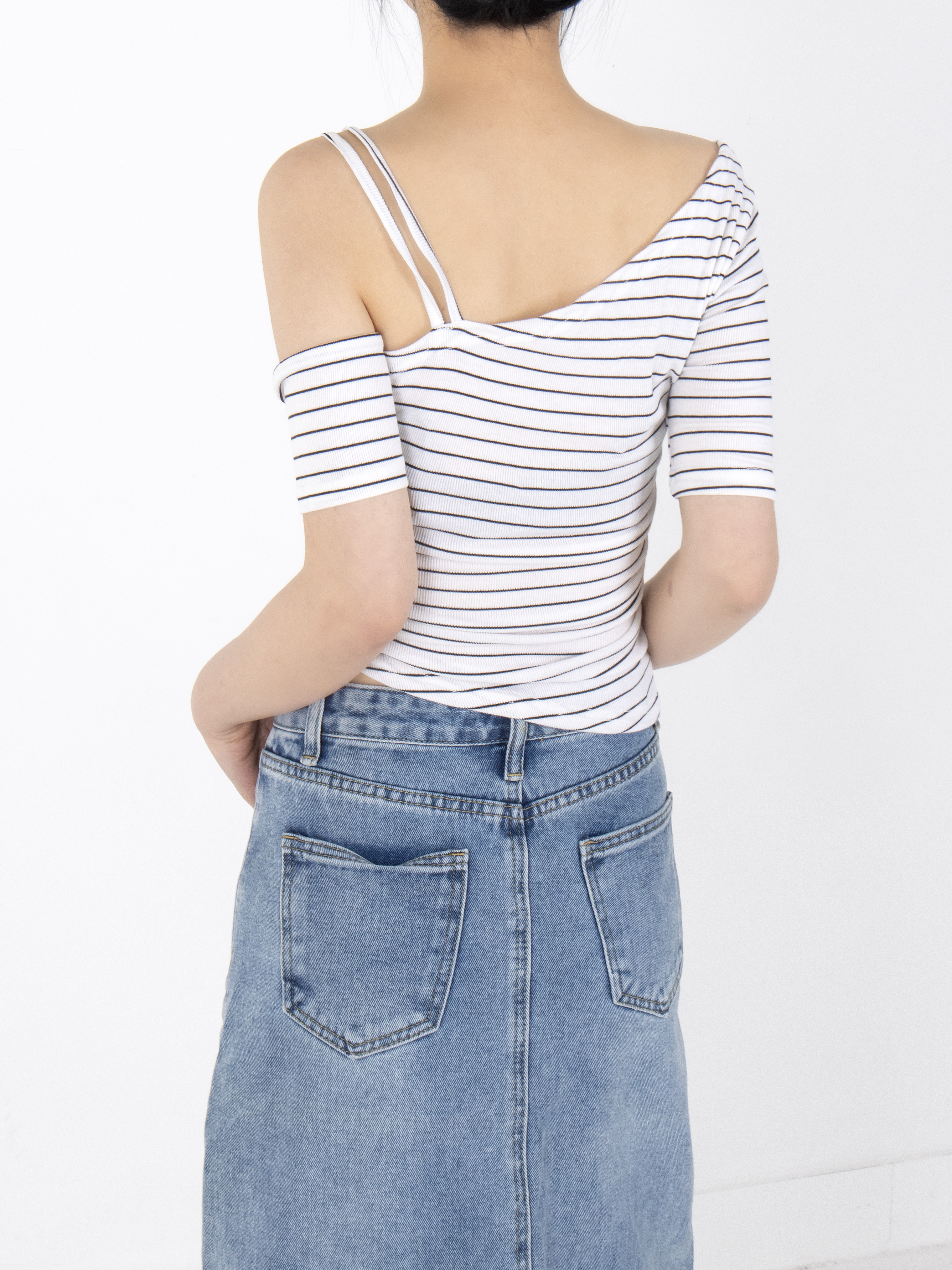 シャーリングワンショルダークロップド半袖Tシャツ | 詳細画像14