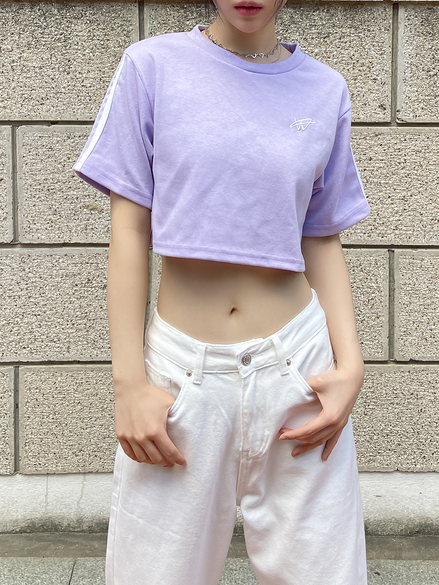 ダブルライン刺繍クロップド半袖Tシャツ | 詳細画像13