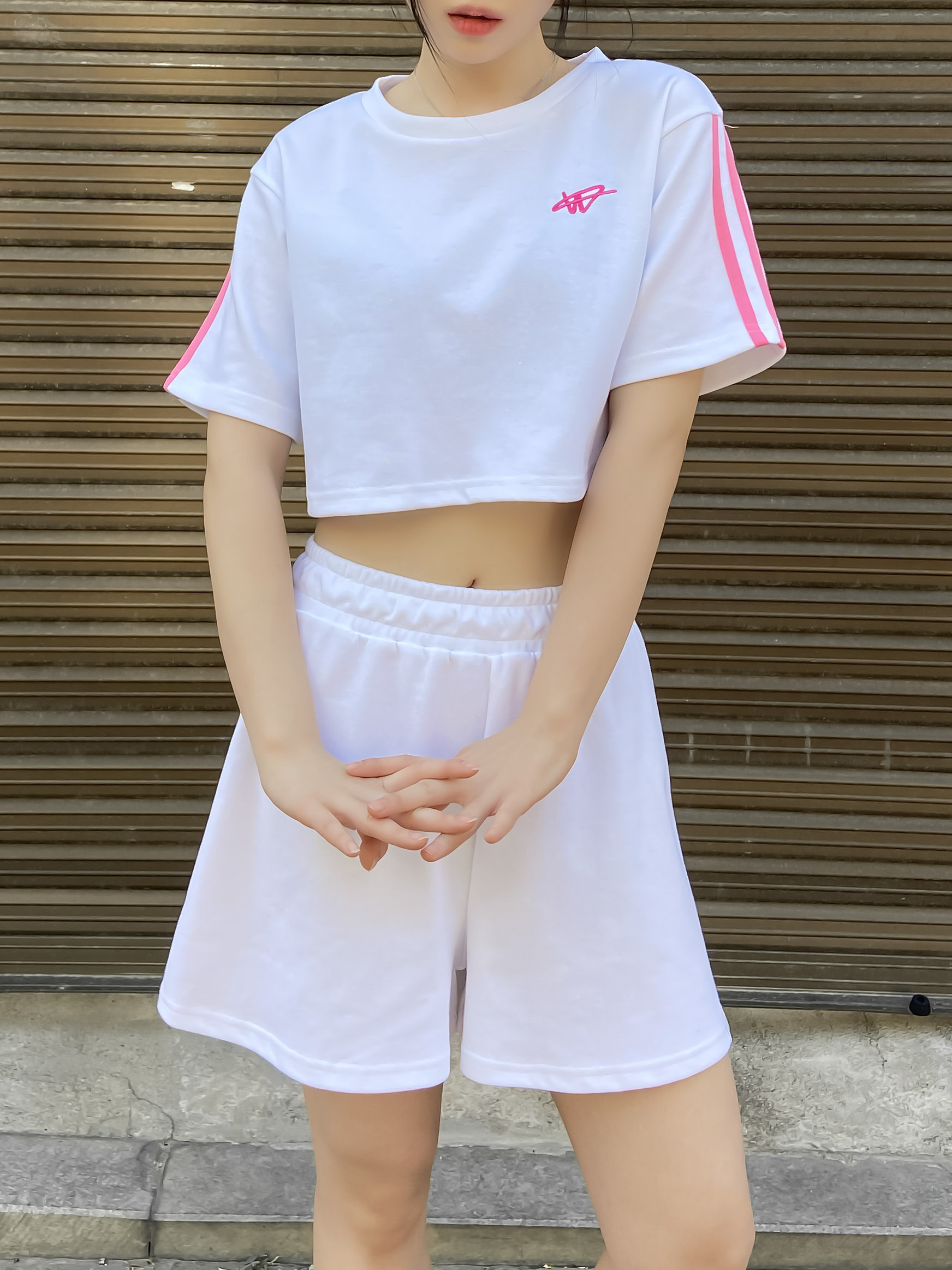 ダブルライン刺繍クロップド半袖Tシャツ | 詳細画像7