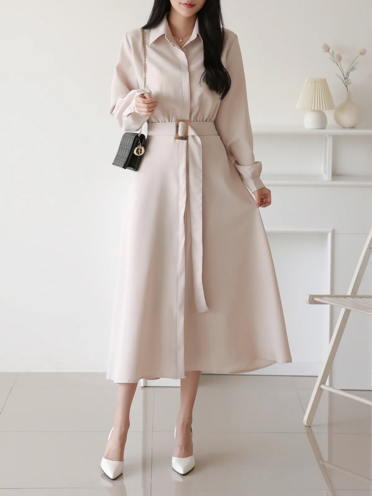 ベルト付フライフロントAラインシャツワンピース | 詳細画像1