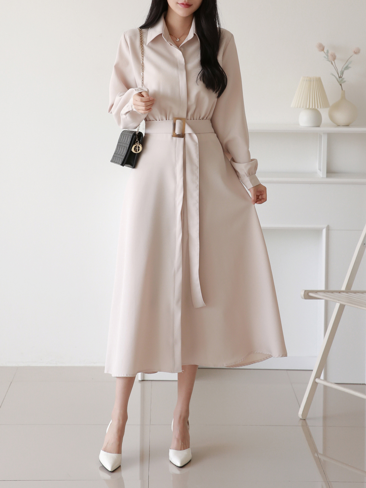 ベルト付フライフロントAラインシャツワンピース | 詳細画像2