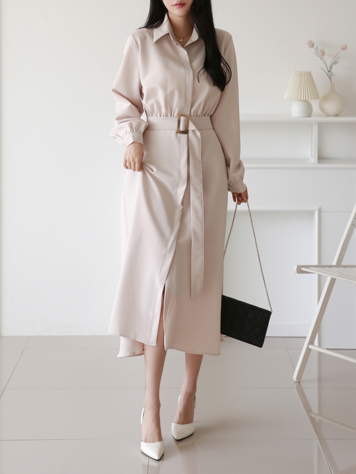 ベルト付フライフロントAラインシャツワンピース | 詳細画像6