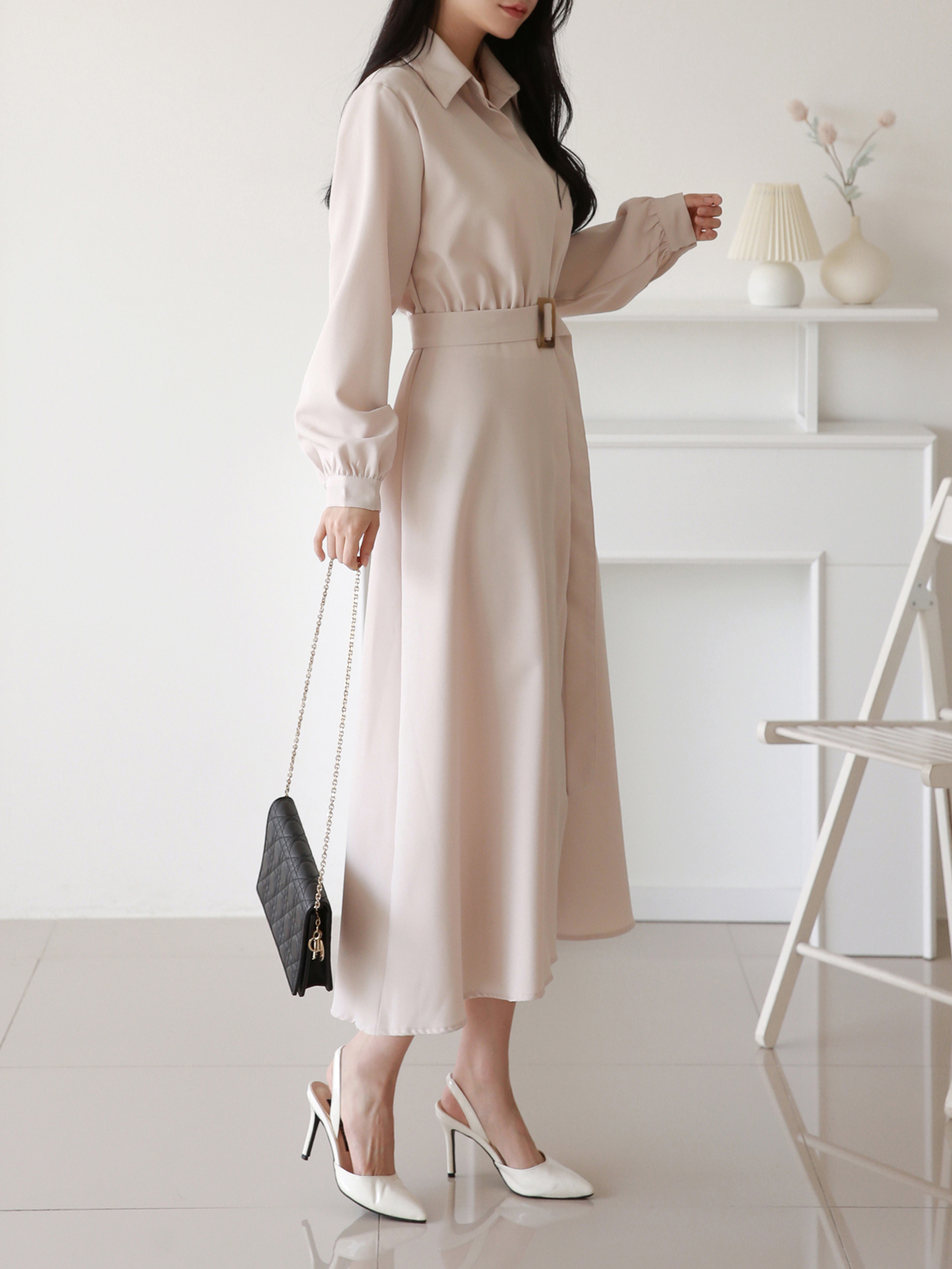 ベルト付フライフロントAラインシャツワンピース | 詳細画像7