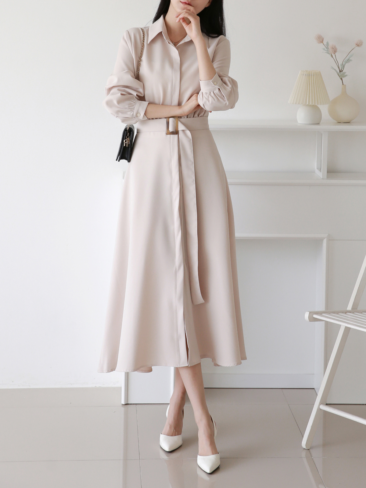 ベルト付フライフロントAラインシャツワンピース | 詳細画像9