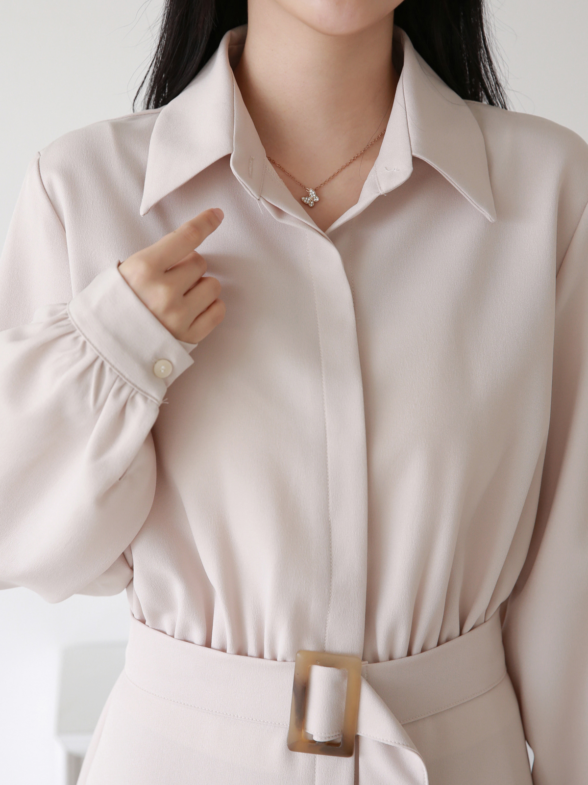 ベルト付フライフロントAラインシャツワンピース | 詳細画像12