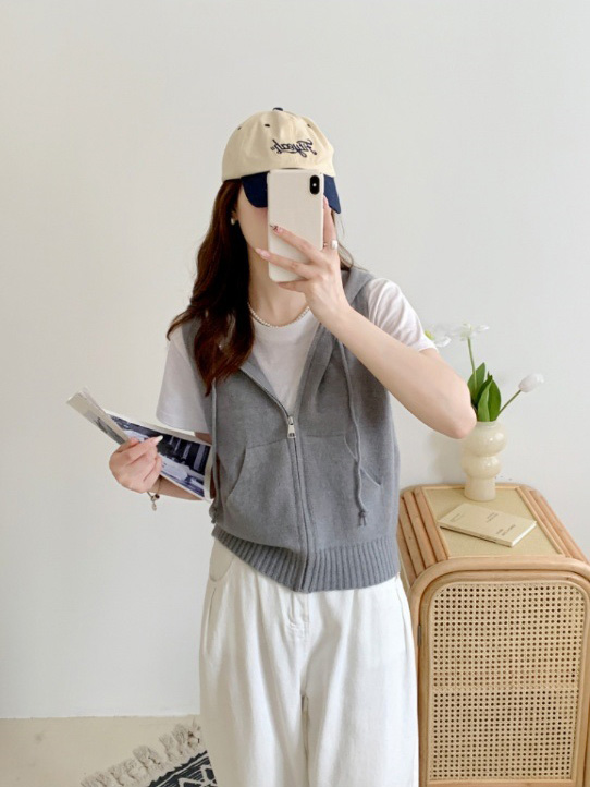 マフポケジップアップドロストフードニットベスト | 詳細画像2