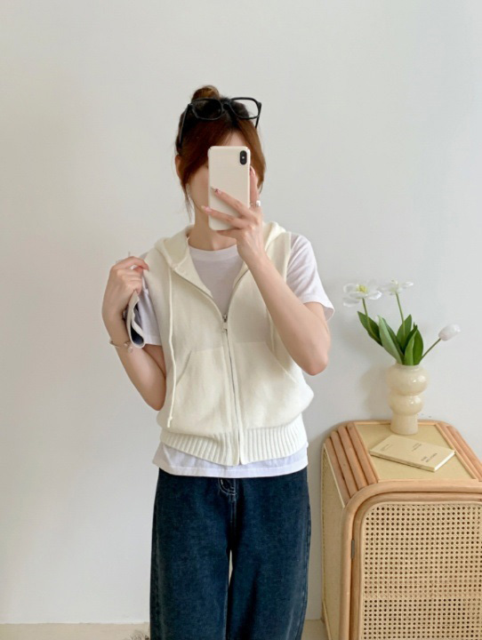 マフポケジップアップドロストフードニットベスト | 詳細画像3
