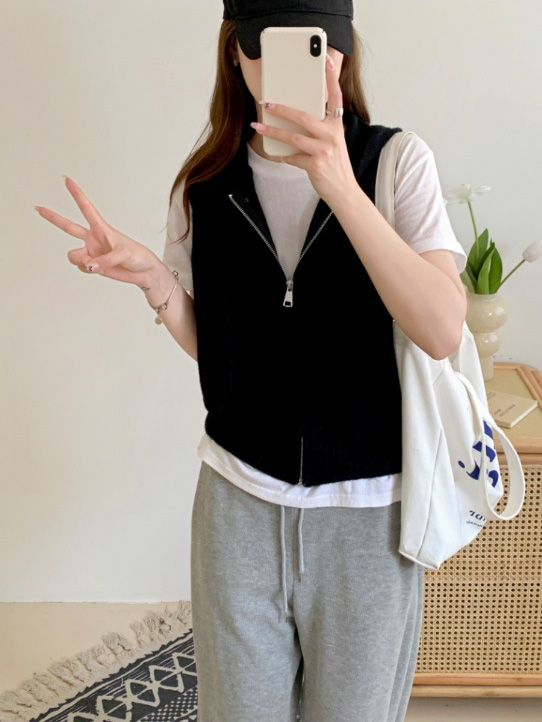 マフポケジップアップドロストフードニットベスト | 詳細画像4