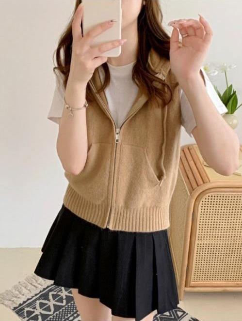 マフポケジップアップドロストフードニットベスト | 詳細画像5