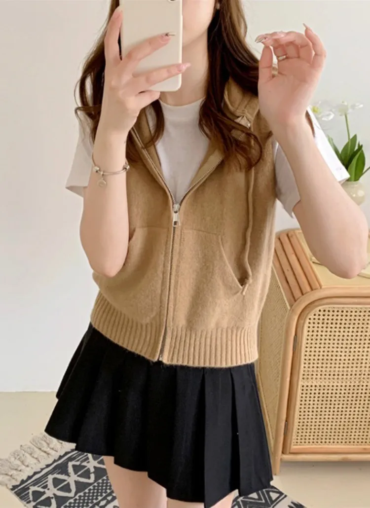 マフポケジップアップドロストフードニットベスト | 詳細画像1