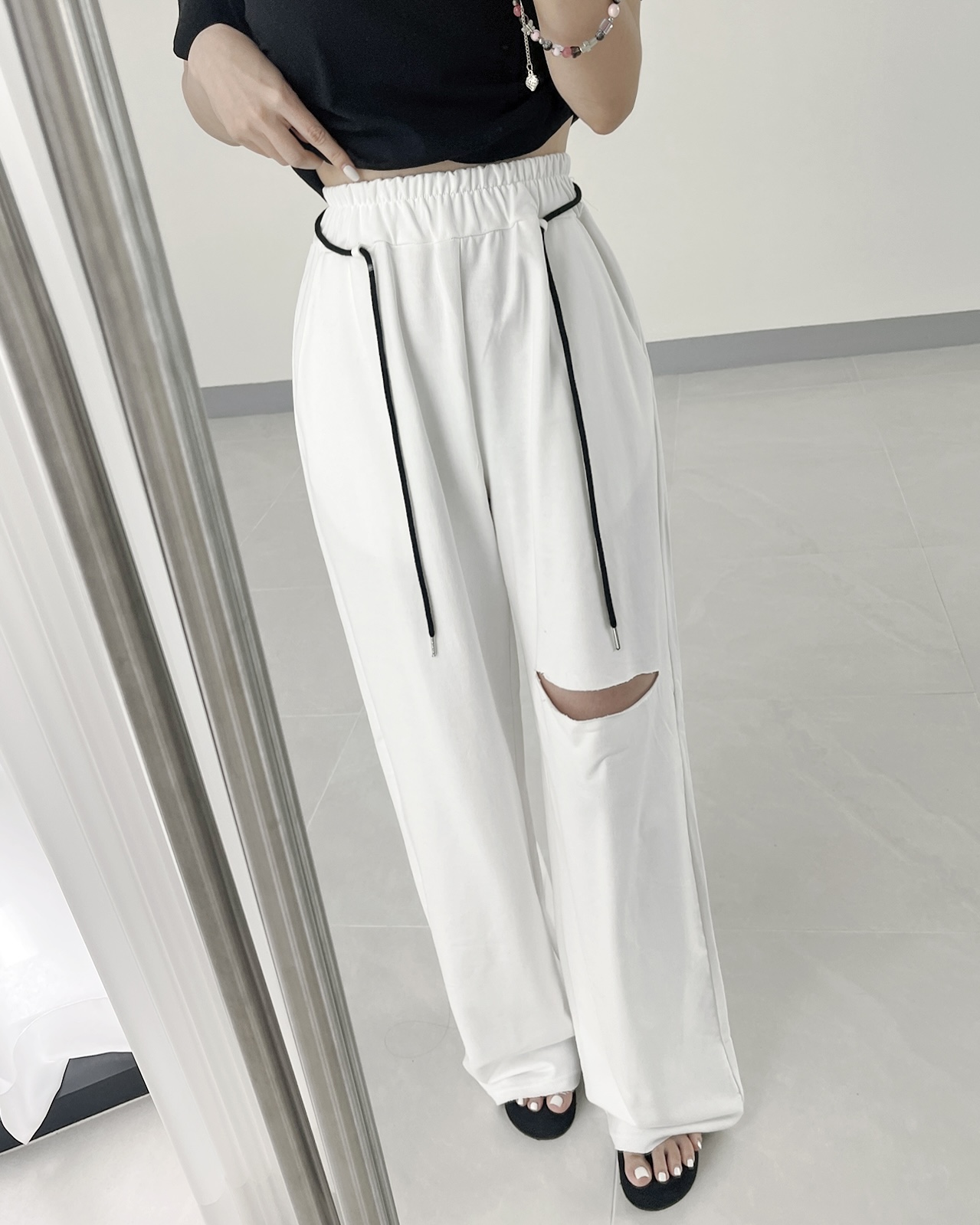 配色ストラップ付カットワイドスウェットパンツ | 詳細画像5