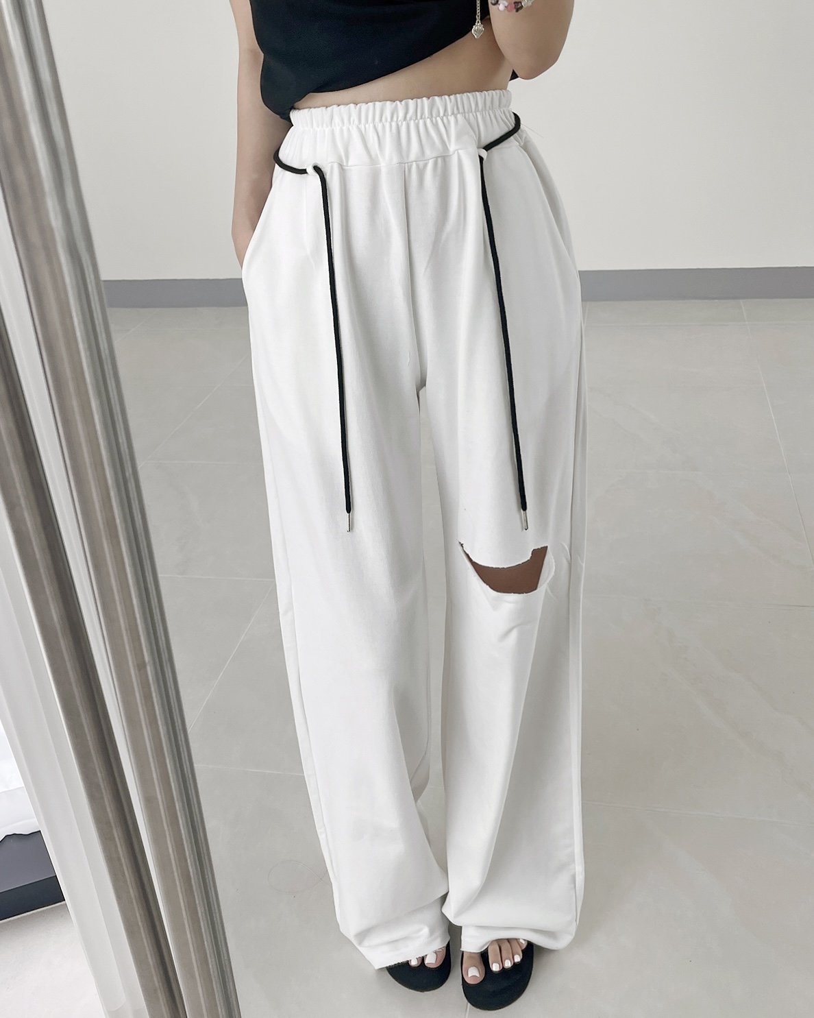 配色ストラップ付カットワイドスウェットパンツ | 詳細画像6