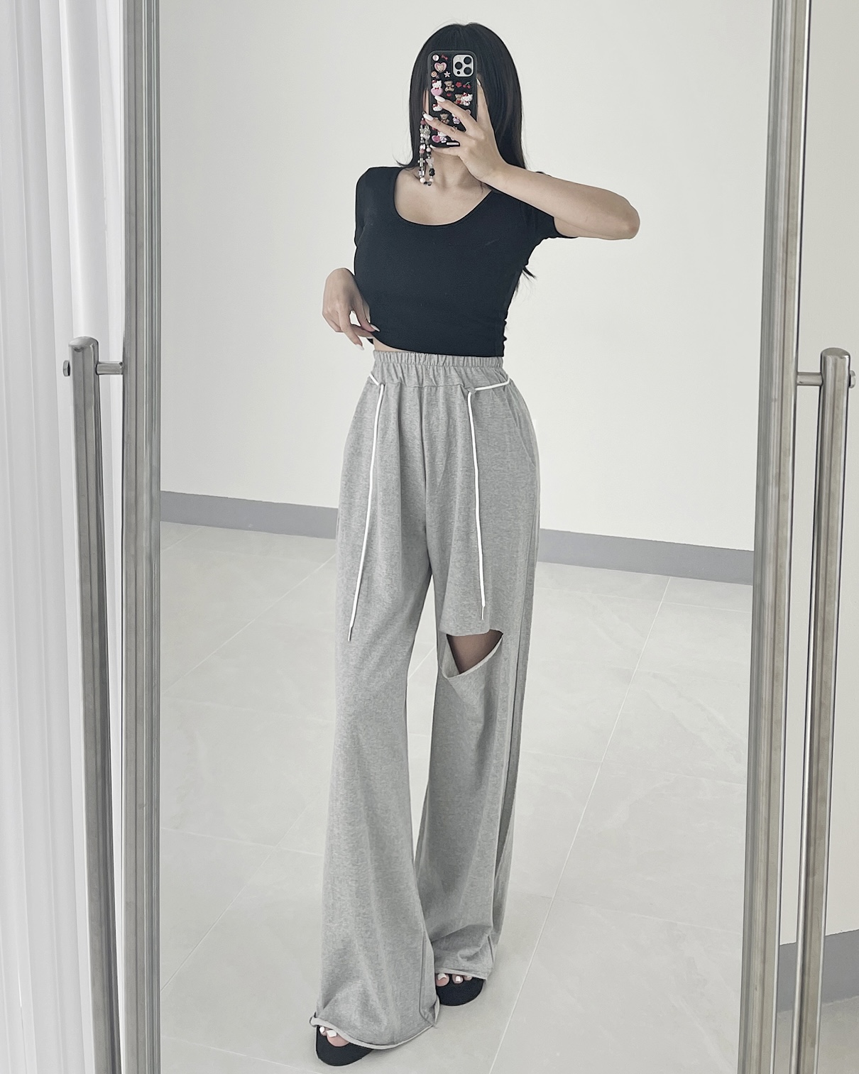 配色ストラップ付カットワイドスウェットパンツ | 詳細画像7