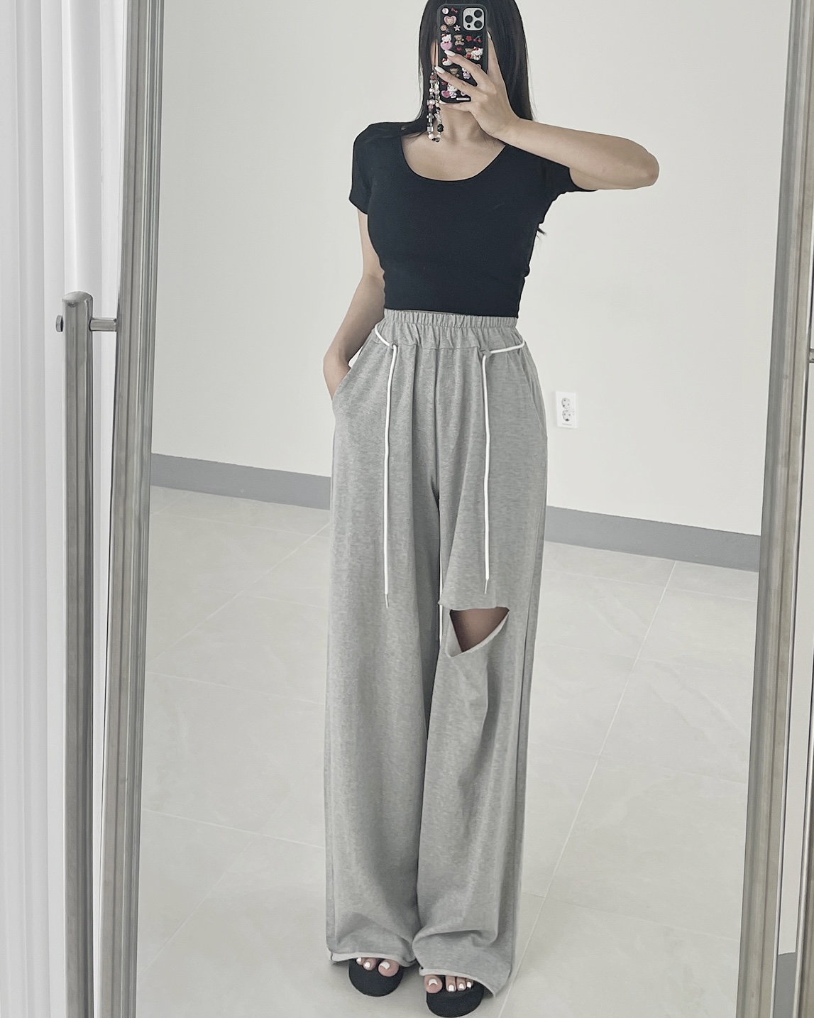 配色ストラップ付カットワイドスウェットパンツ | 詳細画像9