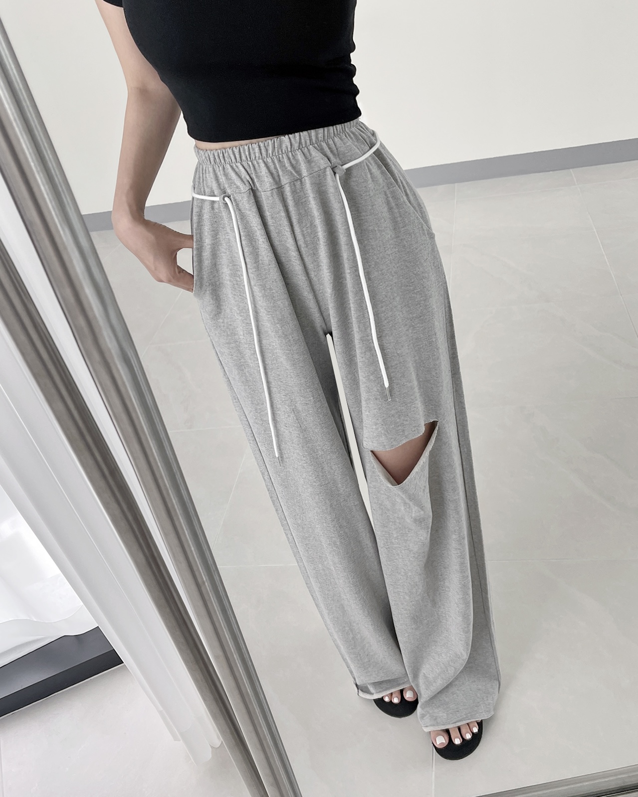 配色ストラップ付カットワイドスウェットパンツ | 詳細画像10