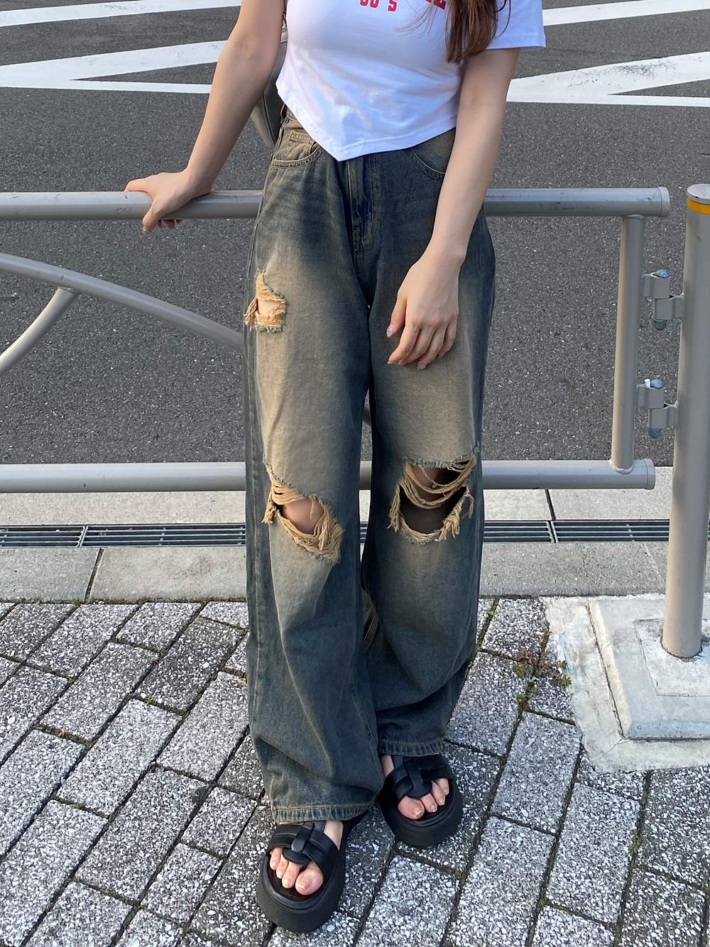 ダメージビンテージワイドデニムパンツ | 詳細画像4