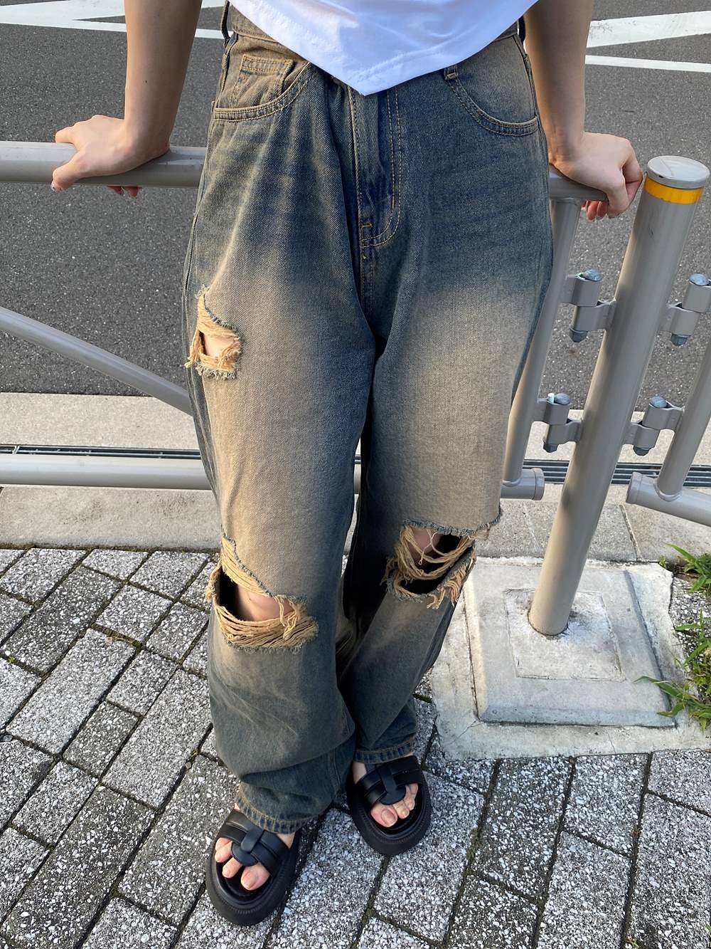 ダメージビンテージワイドデニムパンツ | 詳細画像8