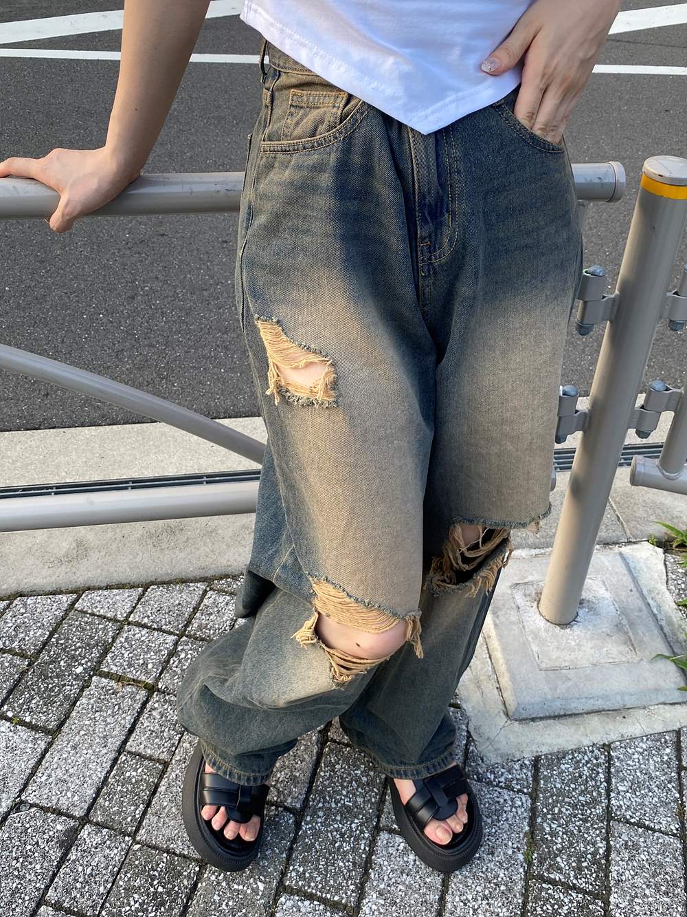 ダメージビンテージワイドデニムパンツ | 詳細画像9