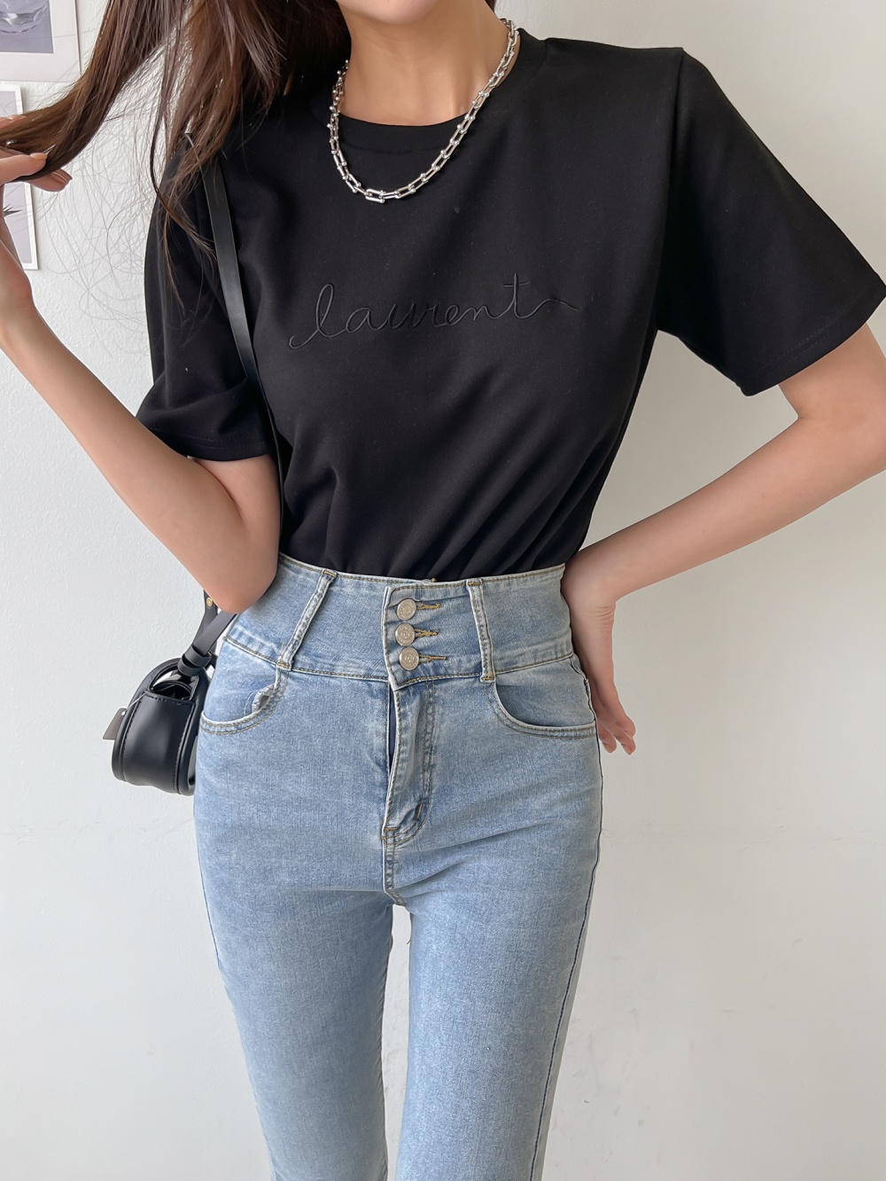 テンセル混半袖刺繍Tシャツ | 詳細画像4