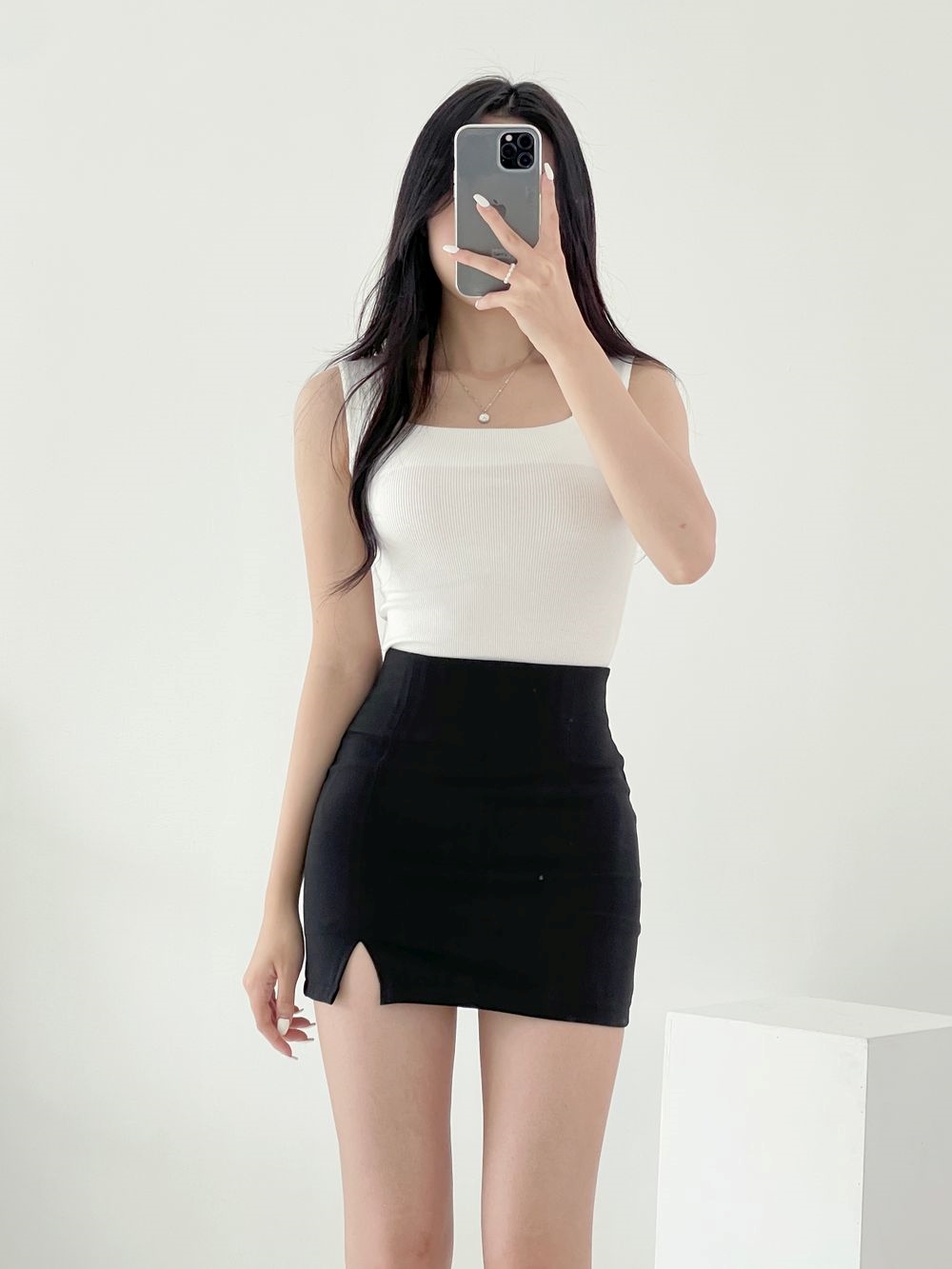 【全1色】 スリットミニスカートパンツ　ブラック S/M【heart-0115ask】( lam )(250303) パンツ裏地スリットミニスカート | レディースファッション通販