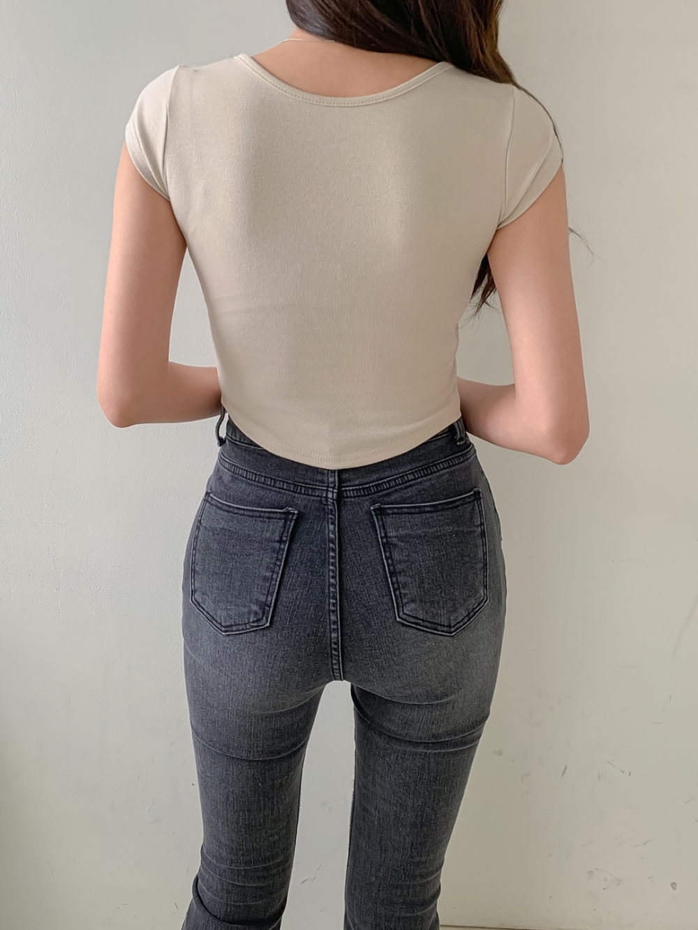 モダール混ラインクロップドキャップスリーブTシャツ | 詳細画像9