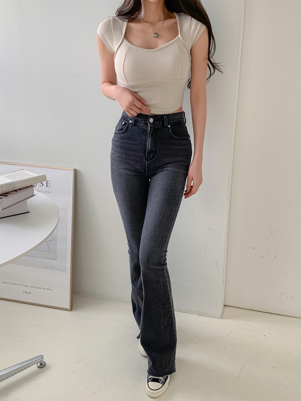 モダール混ラインクロップドキャップスリーブTシャツ | 詳細画像10