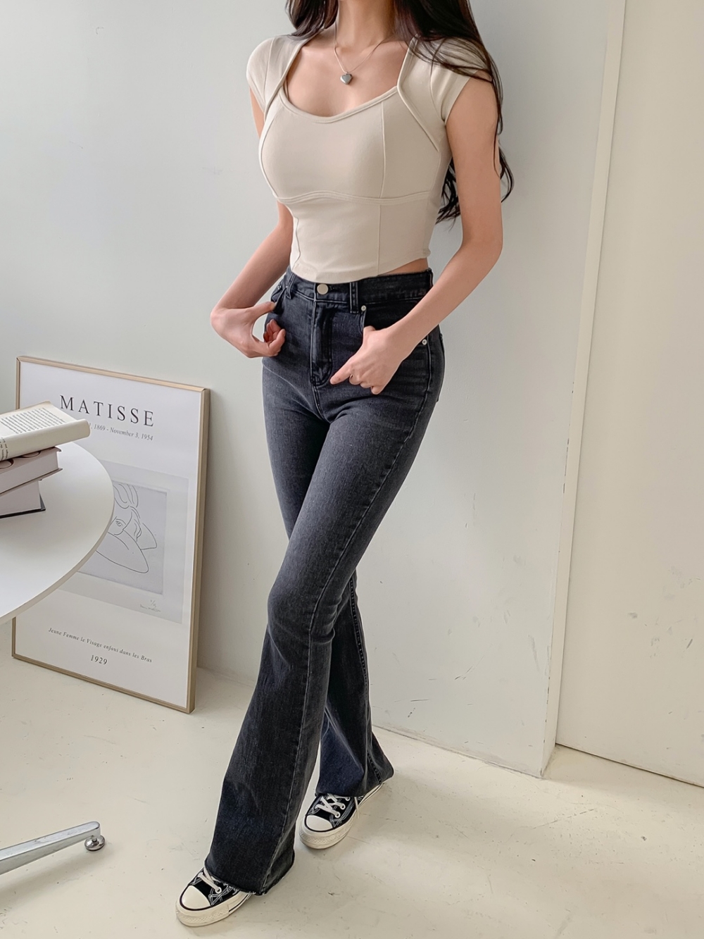モダール混ラインクロップドキャップスリーブTシャツ | 詳細画像11