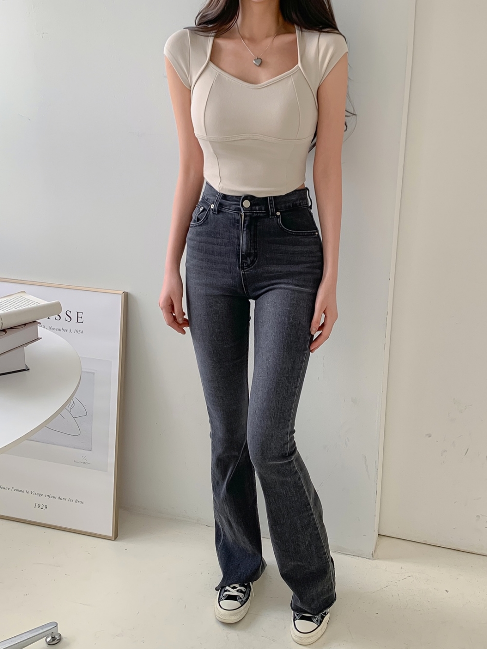 モダール混ラインクロップドキャップスリーブTシャツ | 詳細画像12