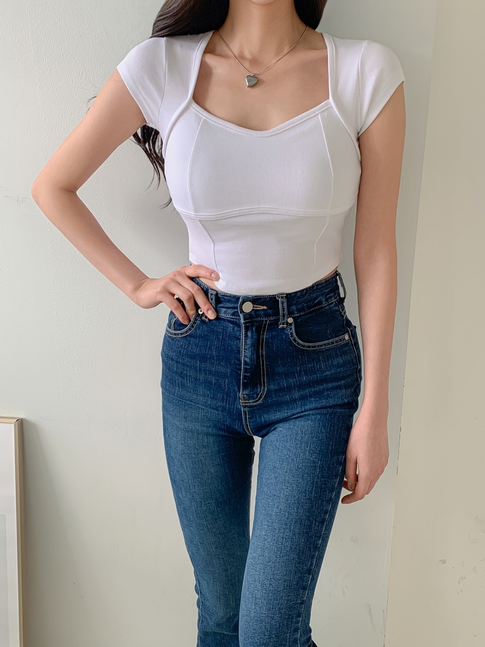 モダール混ラインクロップドキャップスリーブTシャツ | 詳細画像14
