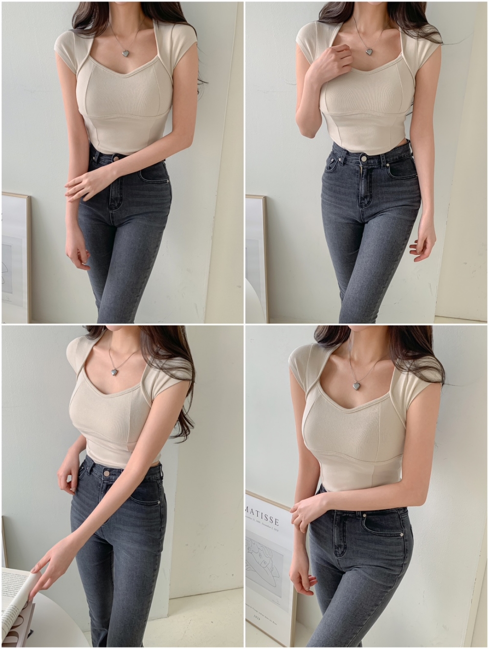 モダール混ラインクロップドキャップスリーブTシャツ | 詳細画像24